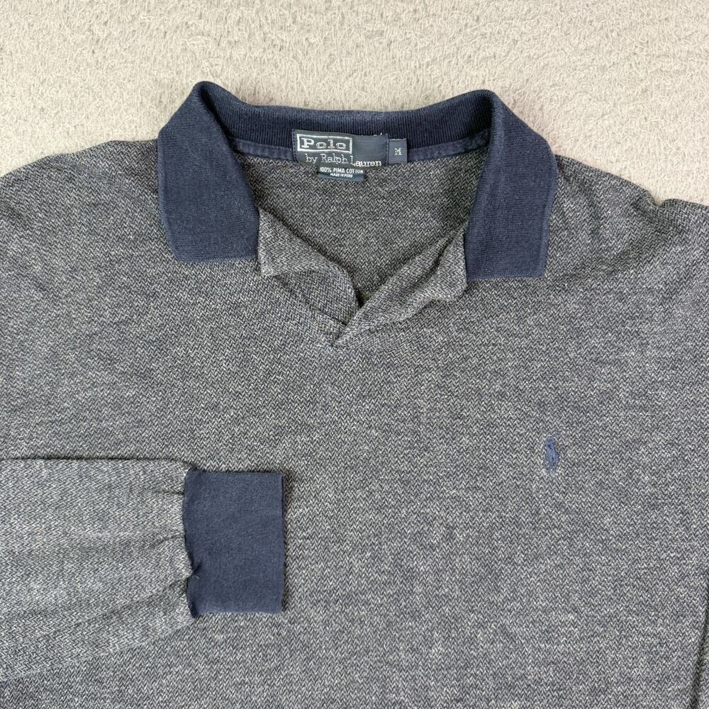 Polo Ralph Lauren Shirt Mens M Blue Herringbone Johnny Collar Long Sleeve